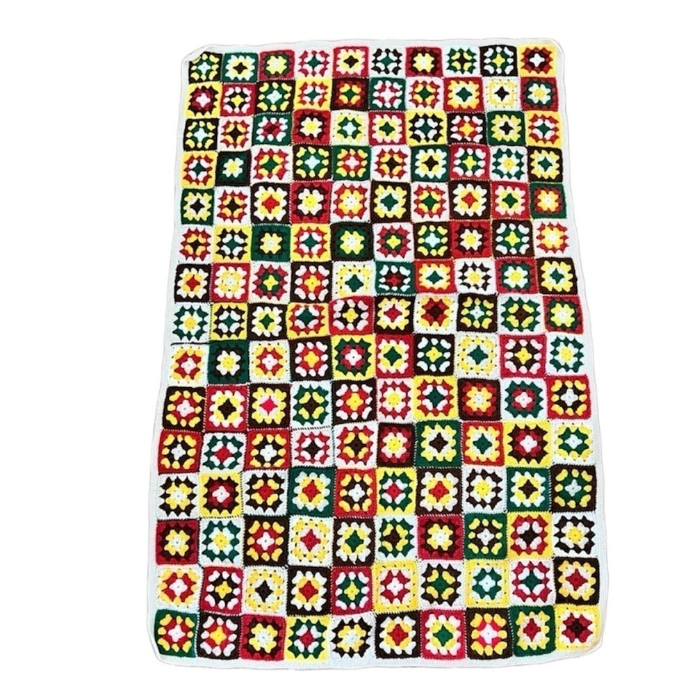 Vintage Small Wool Knitted Afghan Grannycore Retro Handmade Blanket Cabincore